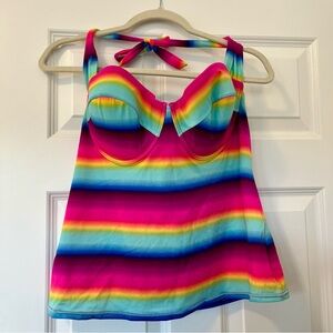 Victoria's Secret Tankini Halter Swim Top Molded Cup Rainbow Striped Print